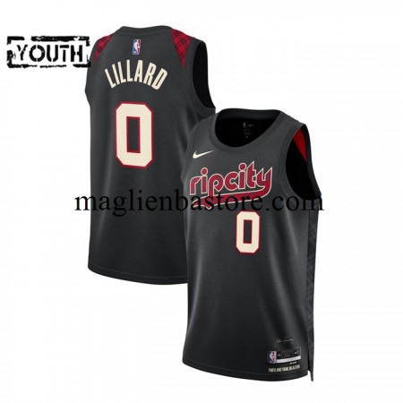 Maglia NBA Portland Trail Blazers Damian Lillard 0 2023-2024 Nike City Edition Nero Swingman - Bambino